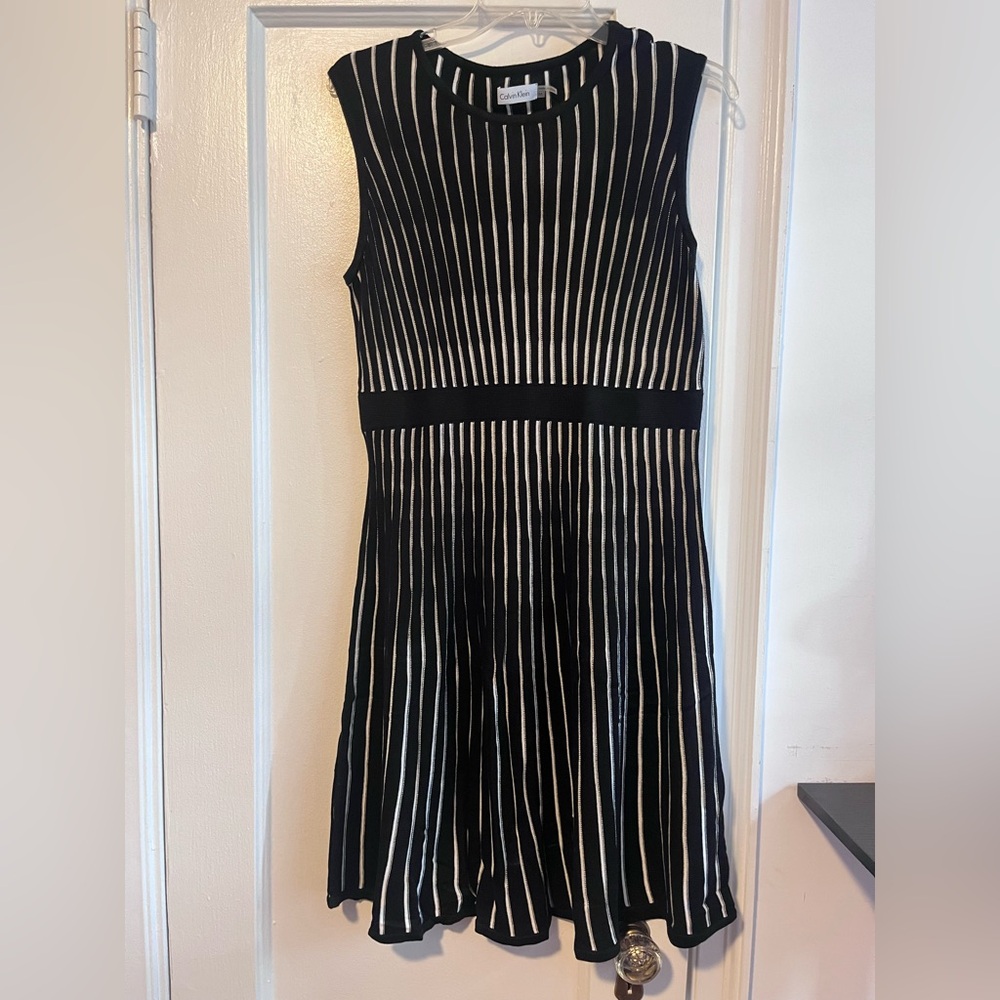 Calvin Klein Knit Black and White Midi Dress